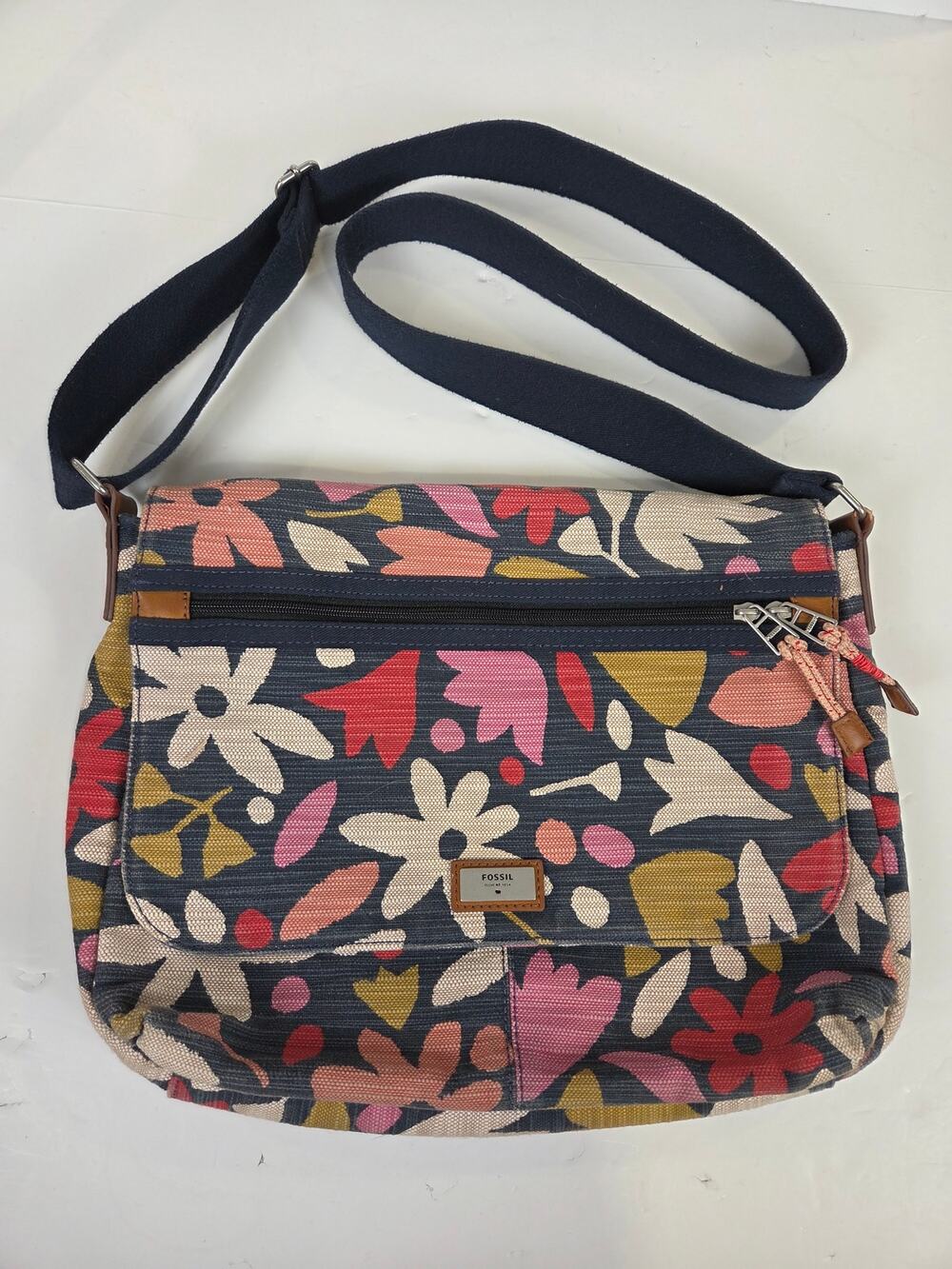 Fossil Blake Floral Canvas Messenger Laptop Bag